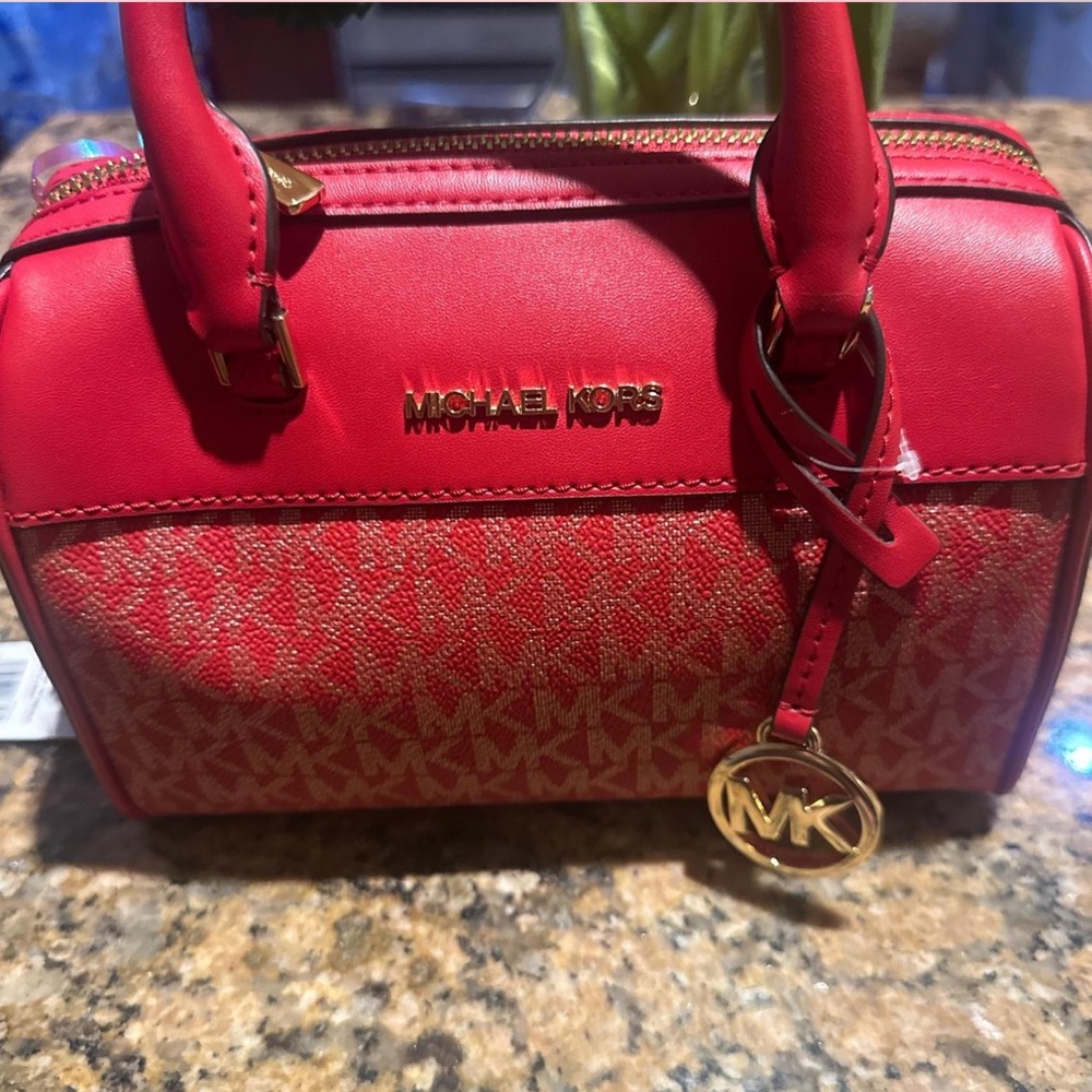 Michael Kors Red Mini Crossbody Bag with Leather Accents - Picture 2 of 10